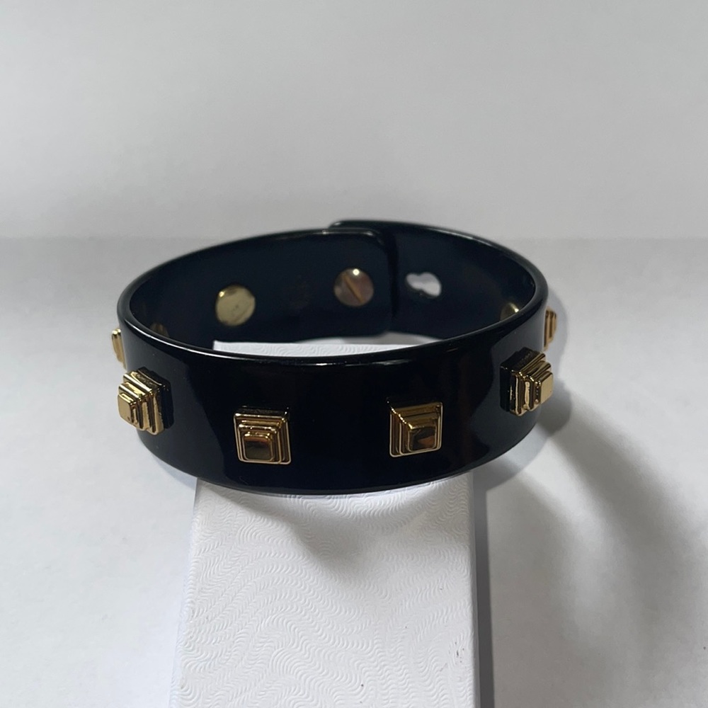 Tory Burch Stunning Gold Studded Black Cuff Bracelet